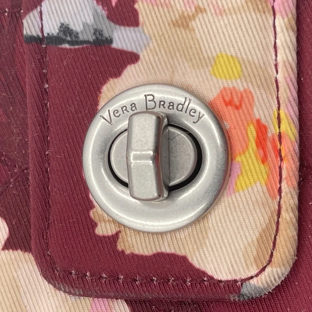 Vera Bradley Burgundy Floral Quilted Cotton Turn Lock Accordion Wallet